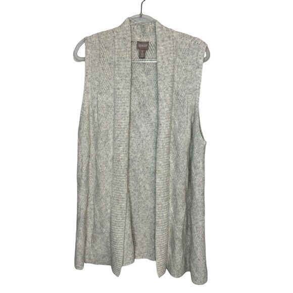 Chicos Size 2 Us L Open Front Long Line Super Soft Cabled Sleeveless Cardigan